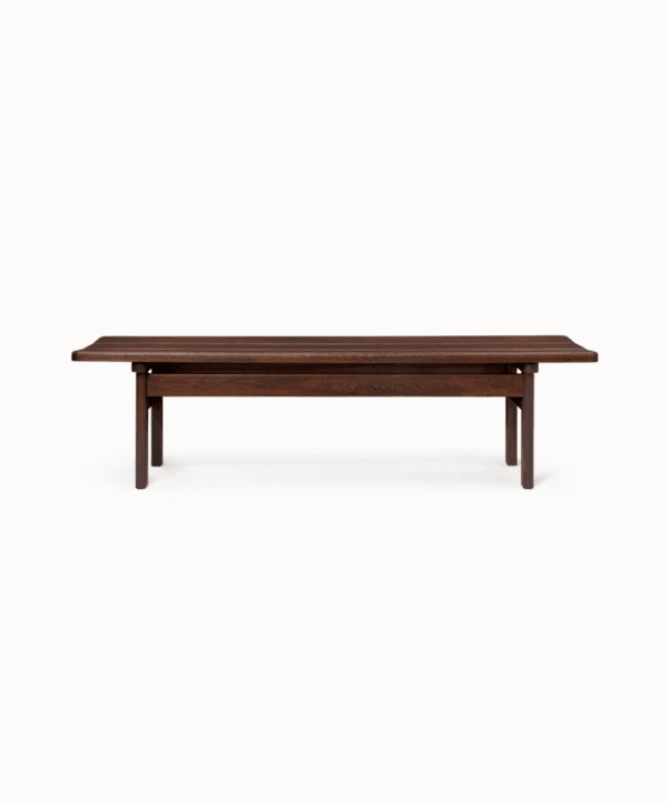 Nisarga-Āsana bench in solid teak with brushed metal accents